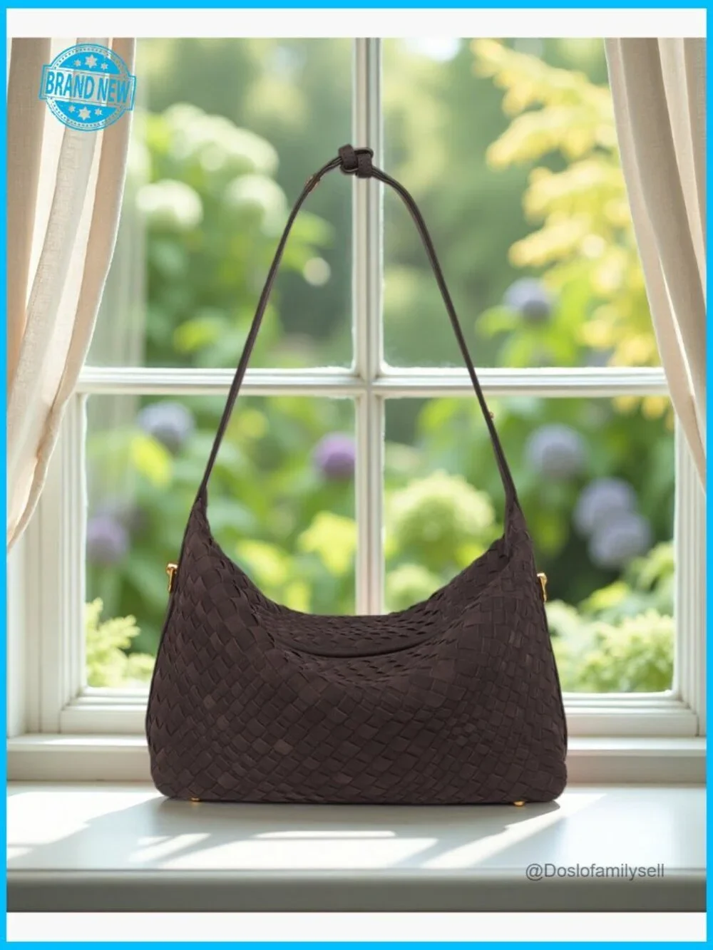 Woven Suede Hobo Bag Medium Slouchy Shoulder Crossbody Purse Adjustable Strap